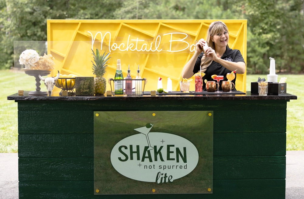 Shaken Not Spurred Lite bar setup with mocktails